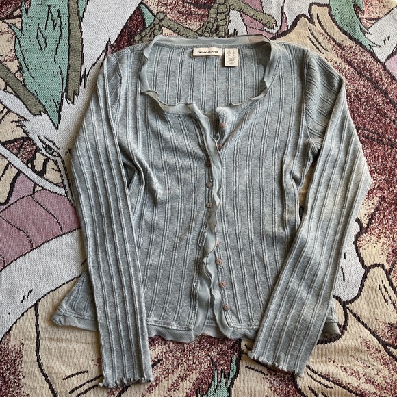 DKNY Ribbed Frill Pointelle Knit Cardigan Top🌬️ - Picture 1 of 8
